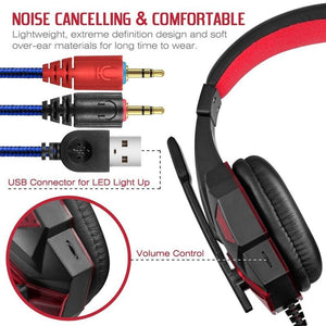 Headset com Luz de Led Stereo Surround com Cancelamento de Ruído