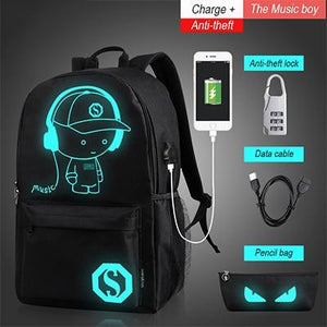 Mochila Luminosa Anti-Roubo com Carregamento USB e Espaço para Laptop