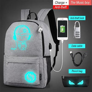 Mochila Luminosa Anti-Roubo com Carregamento USB e Espaço para Laptop